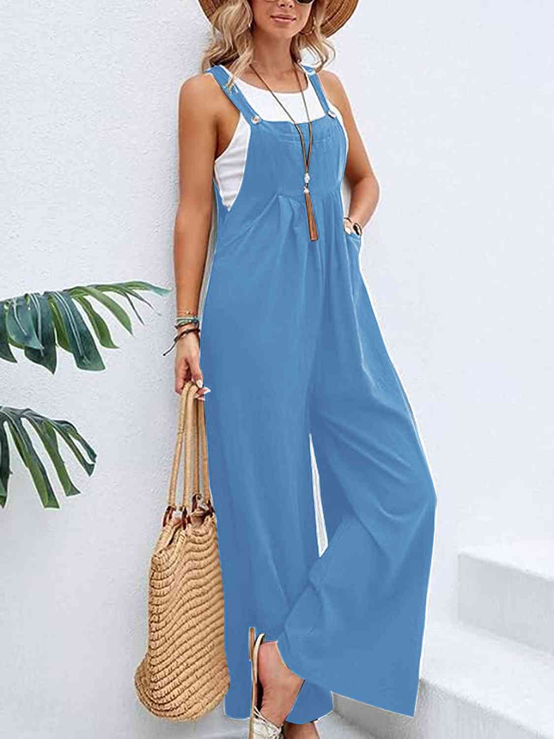 Full Size Wide Leg Overalls with Pockets